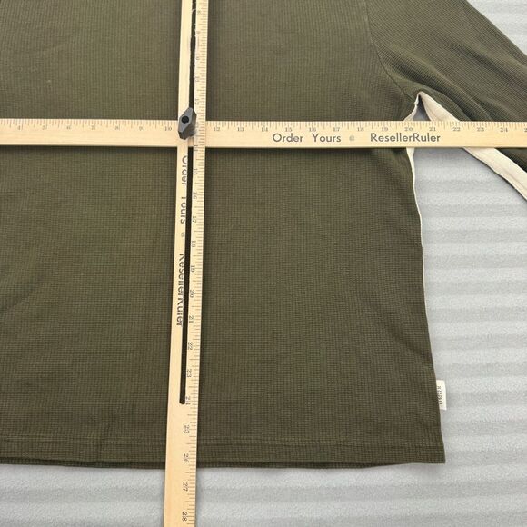 Oliver Spencer Thermal L Olive Green Long Sleeve Waffle Cotton Pullover Shirt - Picture 6 of 8